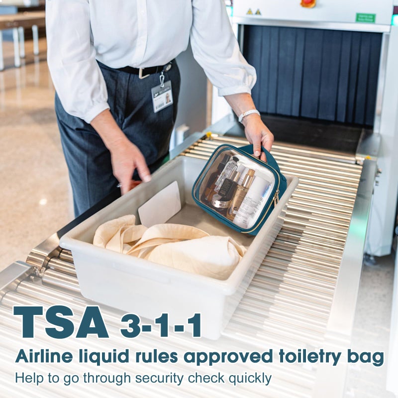 Wedama TSA Approved Toiletry Bag, 2 Pack Clear Makeup Bags with Handles, Quart Size Clear Toiletry Bags, PVC Cosmetic Bag for Women and Men, Carry on Airport Airline Compliant Bag, Til Blue - Image 2